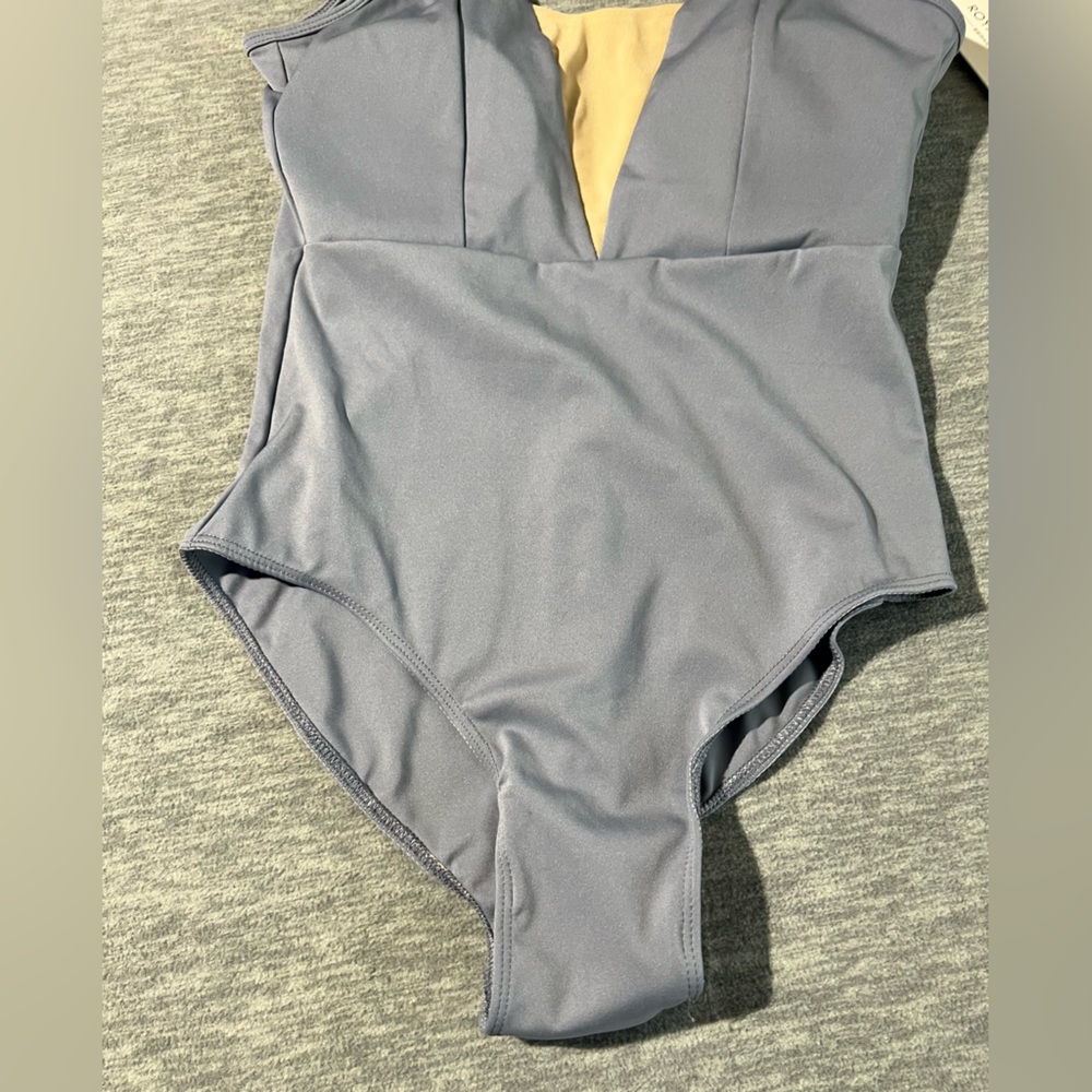 Royal Smeela 1 piece swimsuit swimwear women’s L colorblock deep v back blue new - Picture 5 of 10